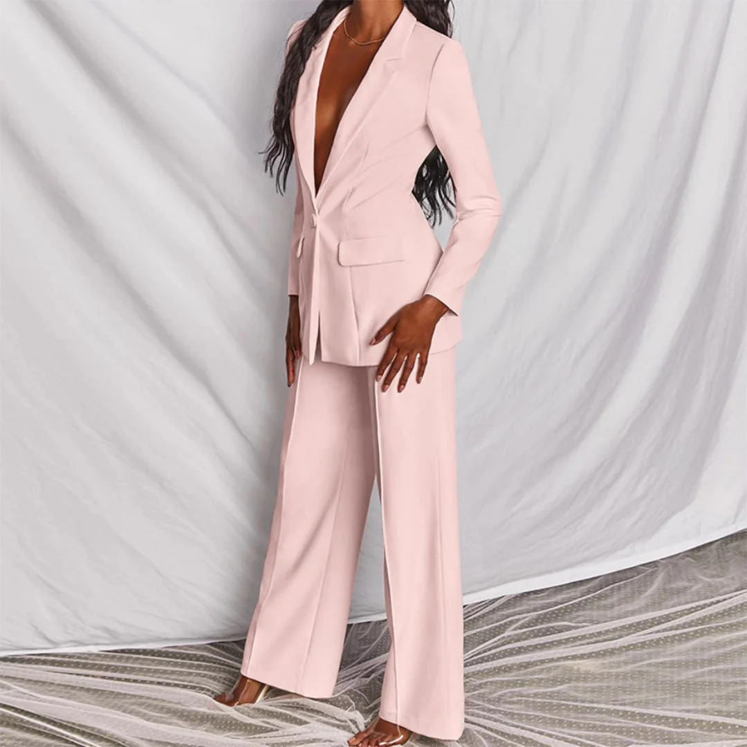 Women's Blazer and Trousers Set with Single-Breasted Jacket and Wide-Leg Pants - Image 13