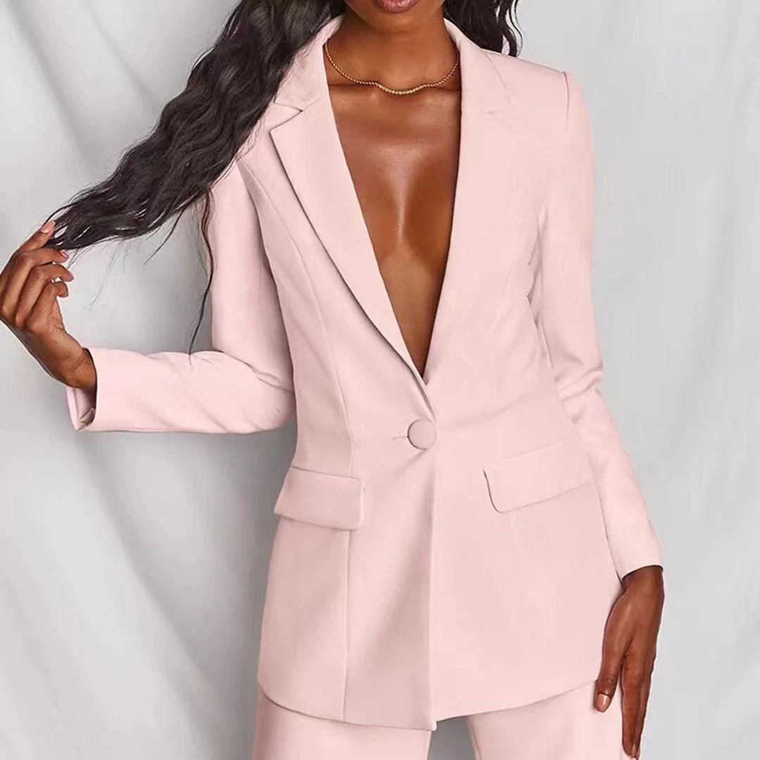Women's Blazer and Trousers Set with Single-Breasted Jacket and Wide-Leg Pants - Image 14