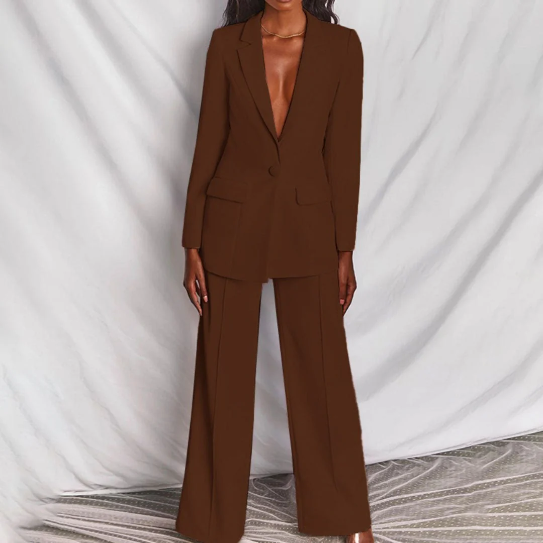 Women's Blazer and Trousers Set with Single-Breasted Jacket and Wide-Leg Pants - Image 15
