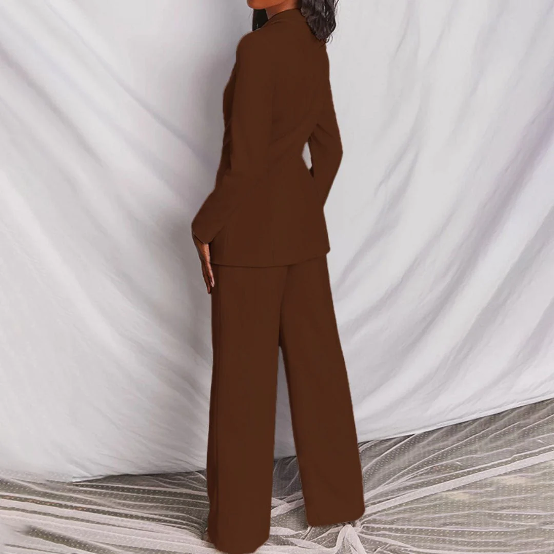 Women's Blazer and Trousers Set with Single-Breasted Jacket and Wide-Leg Pants - Image 16