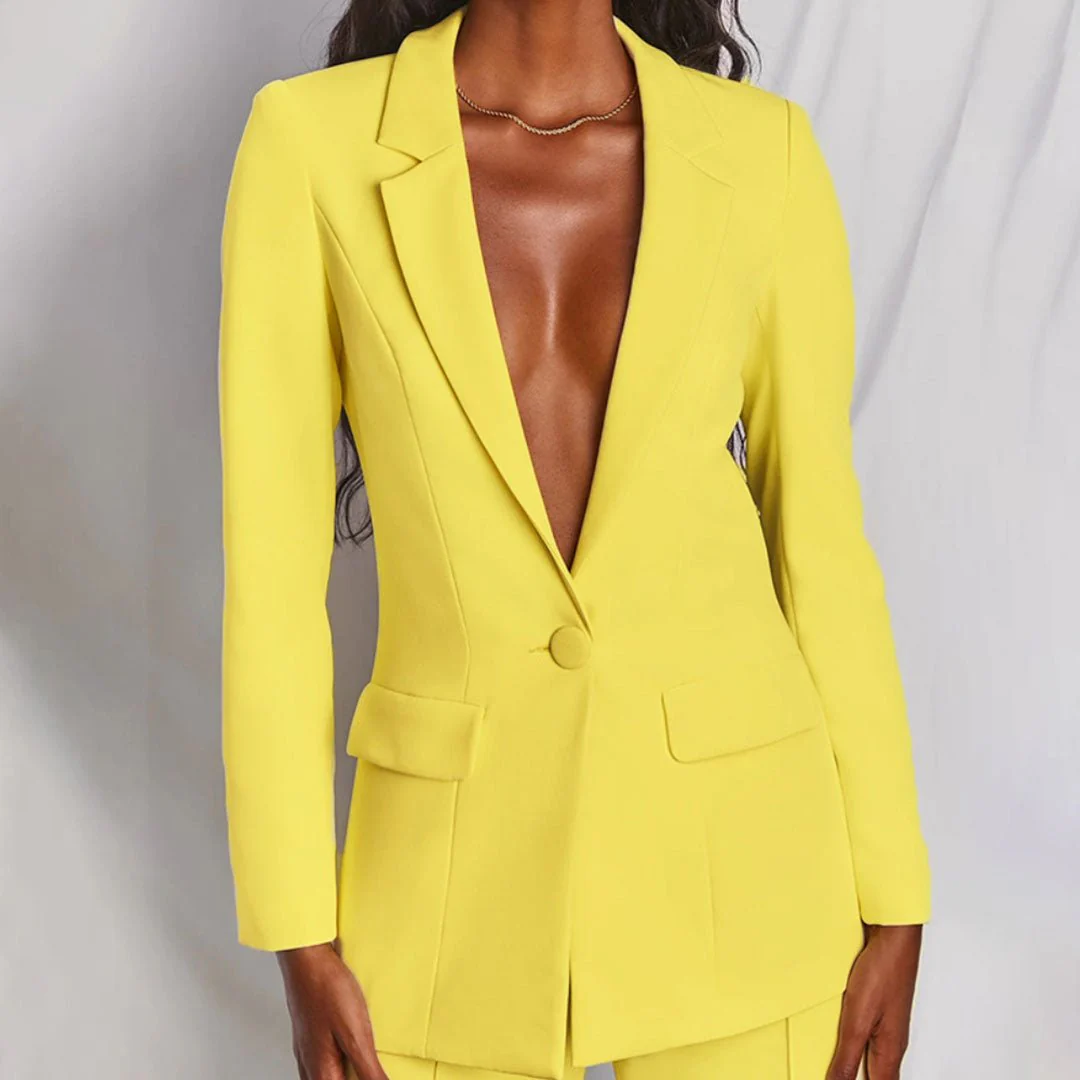 Women's Blazer and Trousers Set with Single-Breasted Jacket and Wide-Leg Pants - Image 9