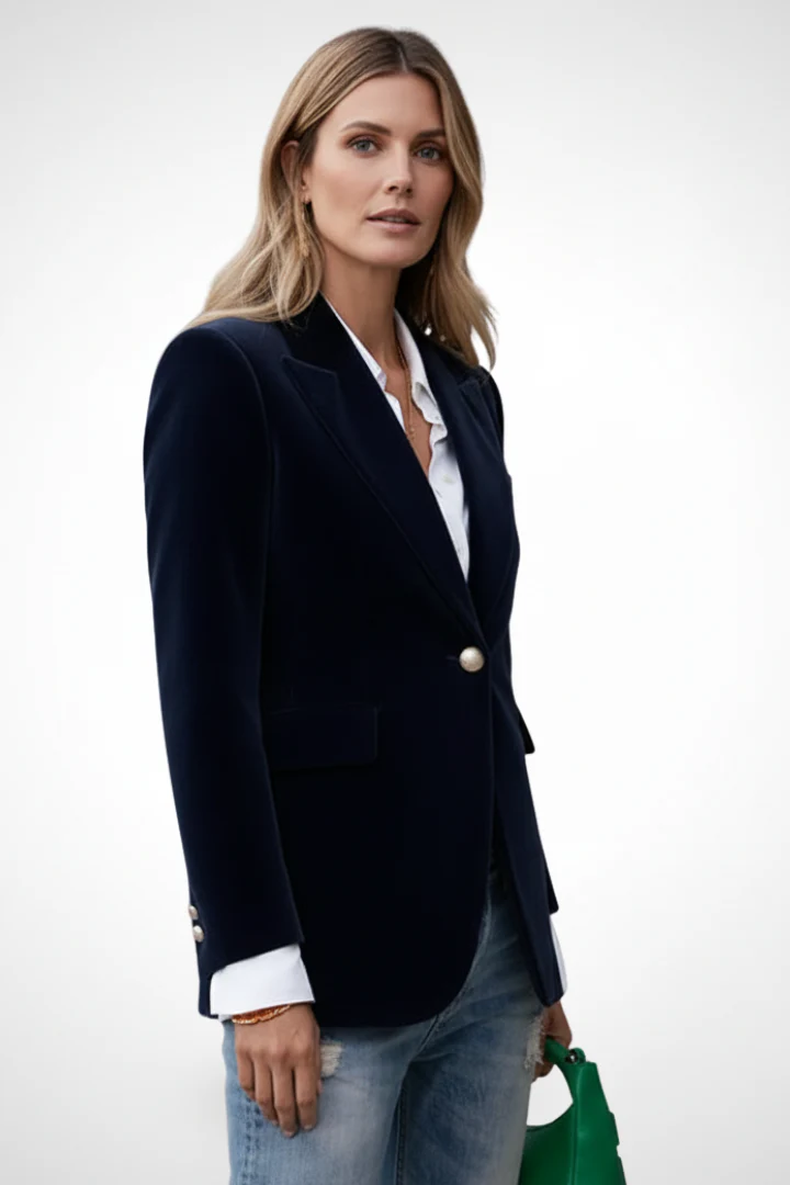 Women's Single-Breasted Blazer with Notched Lapels - Image 3