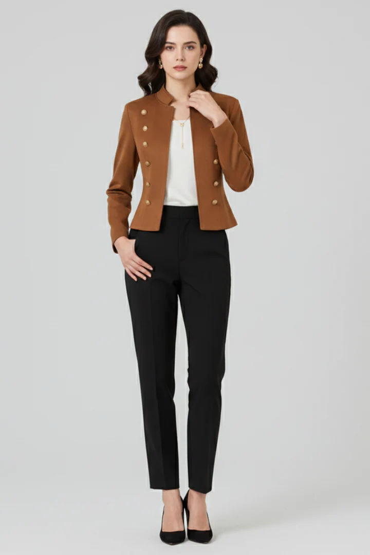 Women’s Blazer with Stand Collar and Button Detailing - Image 2