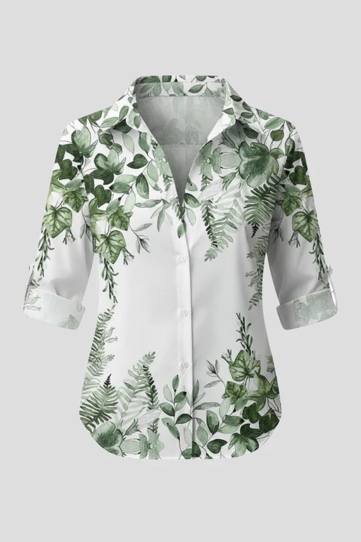 Women's Blouse with Button Closure and Leaf Print