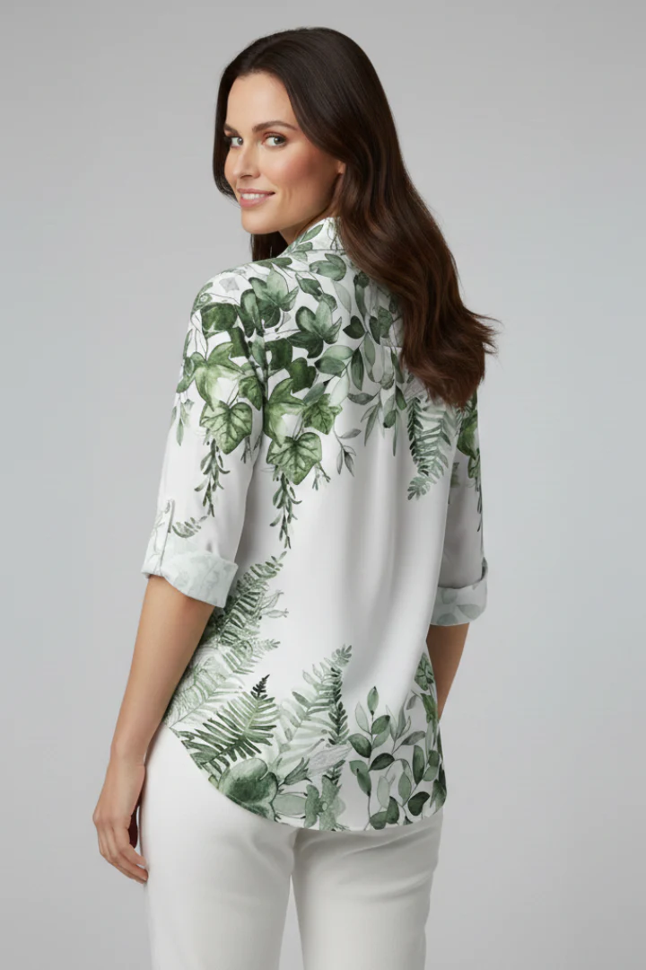 Women's Blouse with Button Closure and Leaf Print - Image 5