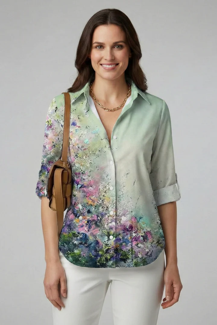 Women's Blouse with Button Closure and Leaf Print - Image 6