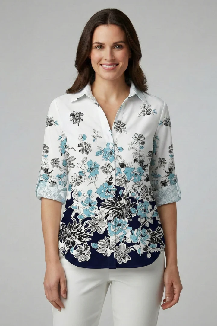 Women's Blouse with Button Closure and Leaf Print - Image 7