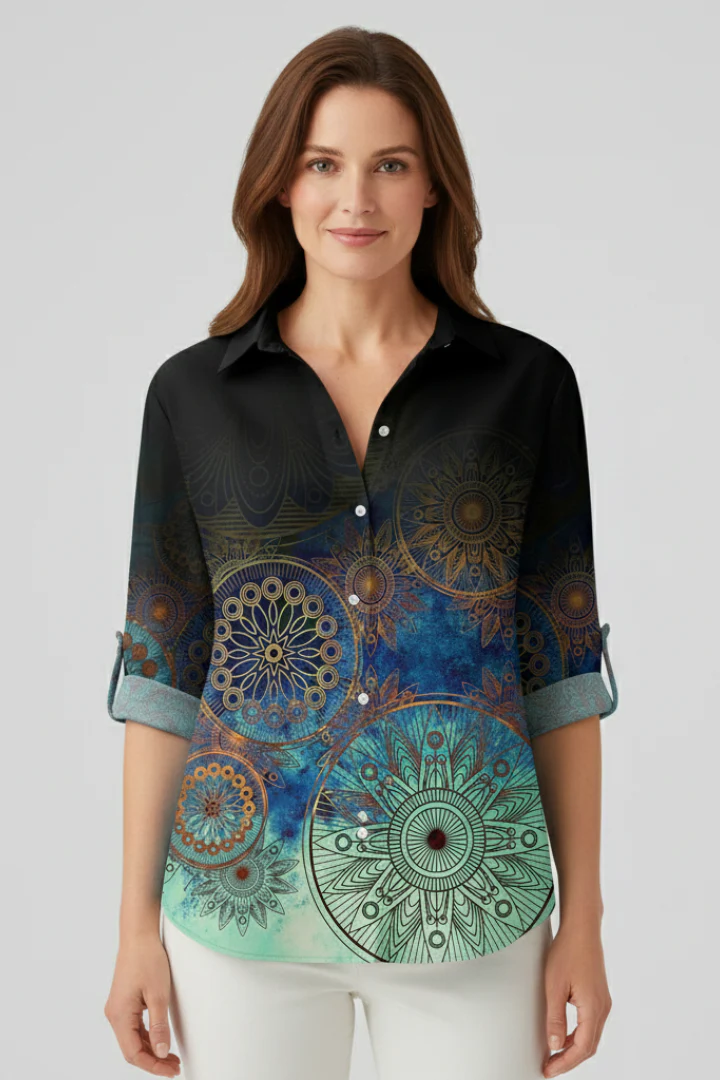 Women’s Blouse with Button Closure and Mandala Print - Image 2
