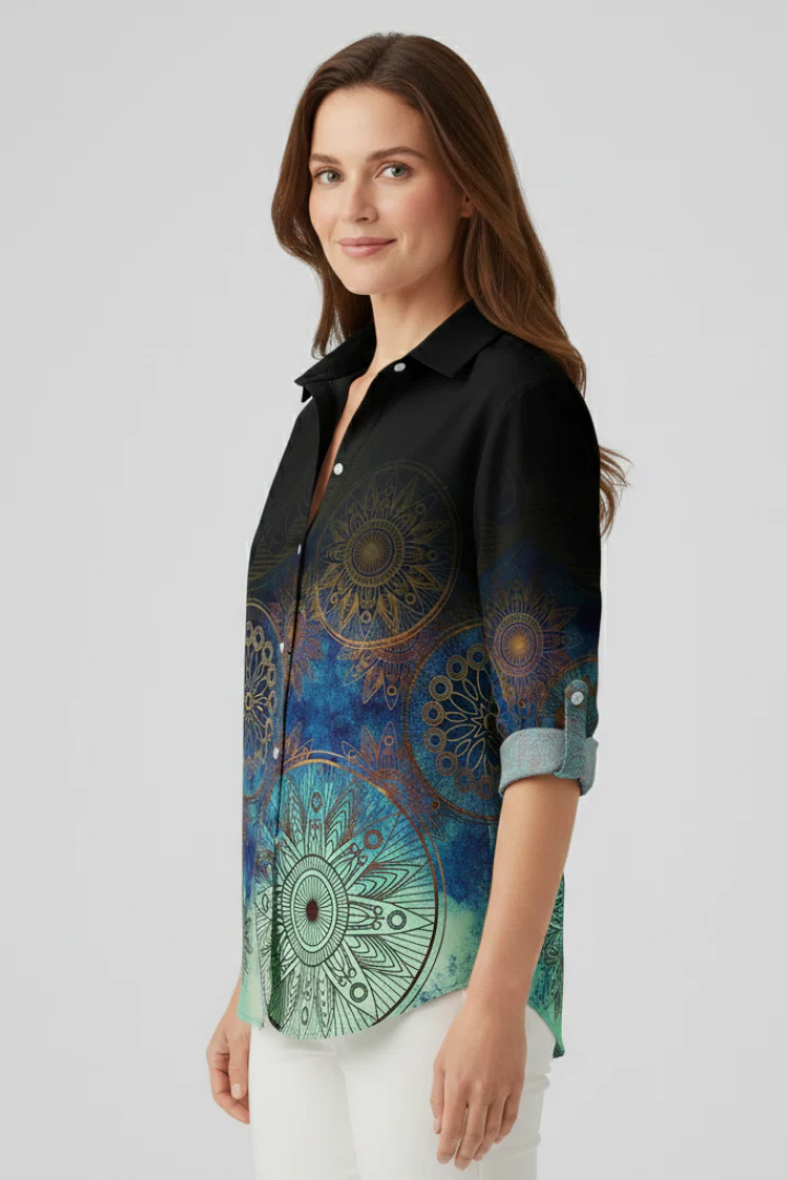 Women’s Blouse with Button Closure and Mandala Print - Image 3