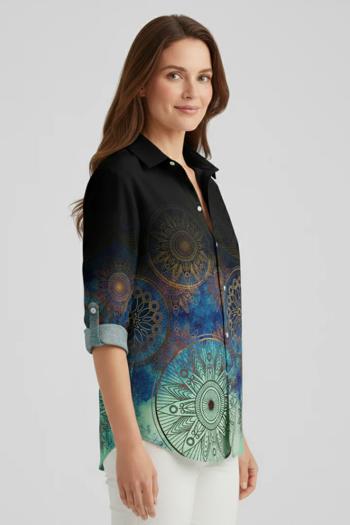 Women’s Blouse with Button Closure and Mandala Print - Image 4