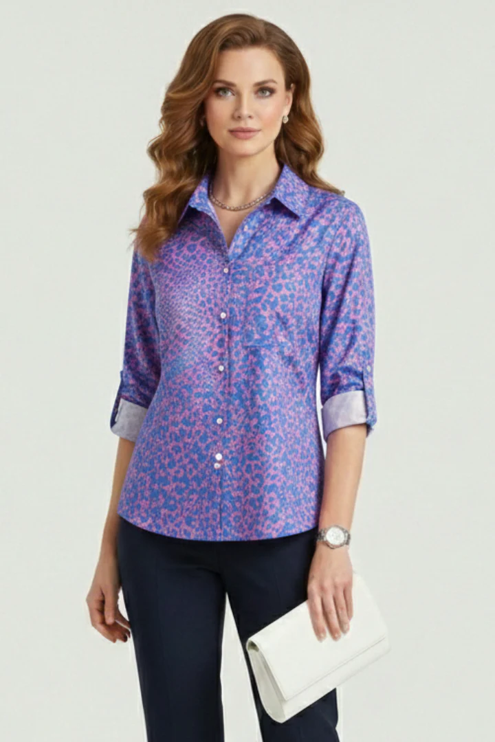 Women’s Blouse with Turn-Down Collar and Roll-Up Sleeves - Image 10