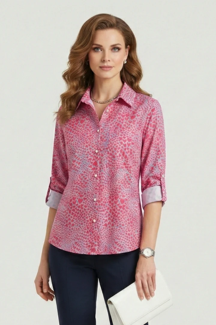 Women’s Blouse with Turn-Down Collar and Roll-Up Sleeves - Image 11