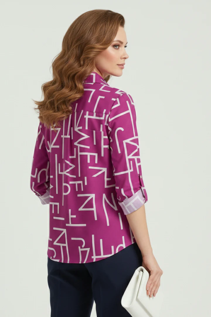 Women’s Blouse with Turn-Down Collar and Roll-Up Sleeves - Image 3