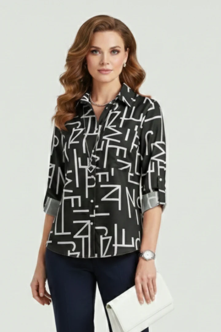 Women’s Blouse with Turn-Down Collar and Roll-Up Sleeves - Image 4