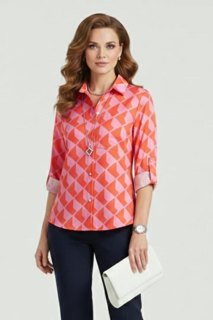 Women’s Blouse with Turn-Down Collar and Roll-Up Sleeves - Image 5