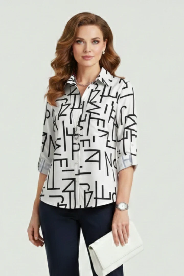 Women’s Blouse with Turn-Down Collar and Roll-Up Sleeves - Image 6
