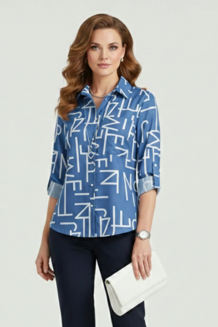 Women’s Blouse with Turn-Down Collar and Roll-Up Sleeves - Image 7