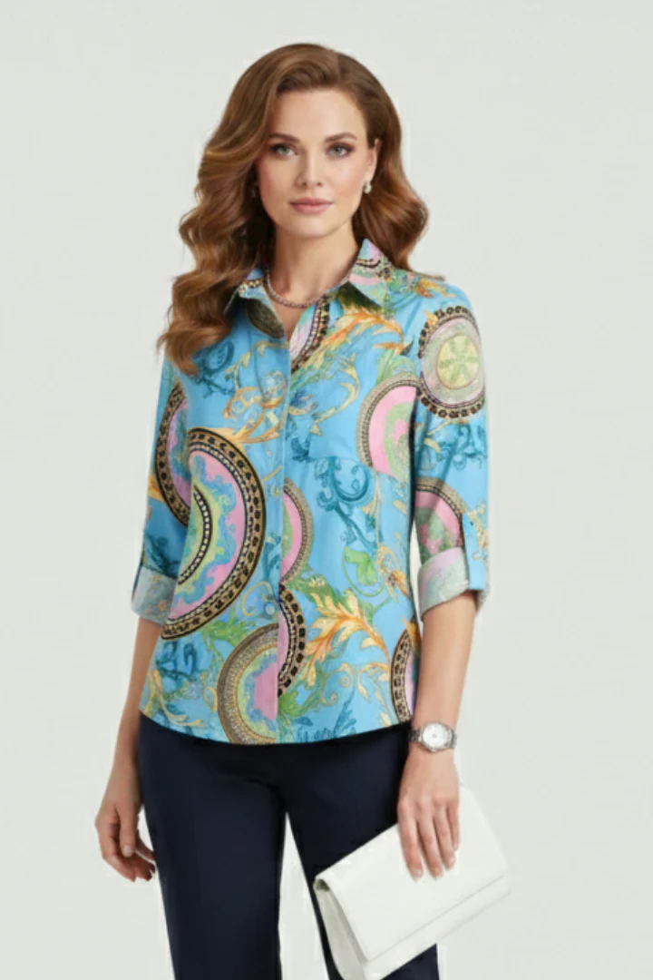 Women’s Blouse with Turn-Down Collar and Roll-Up Sleeves - Image 8
