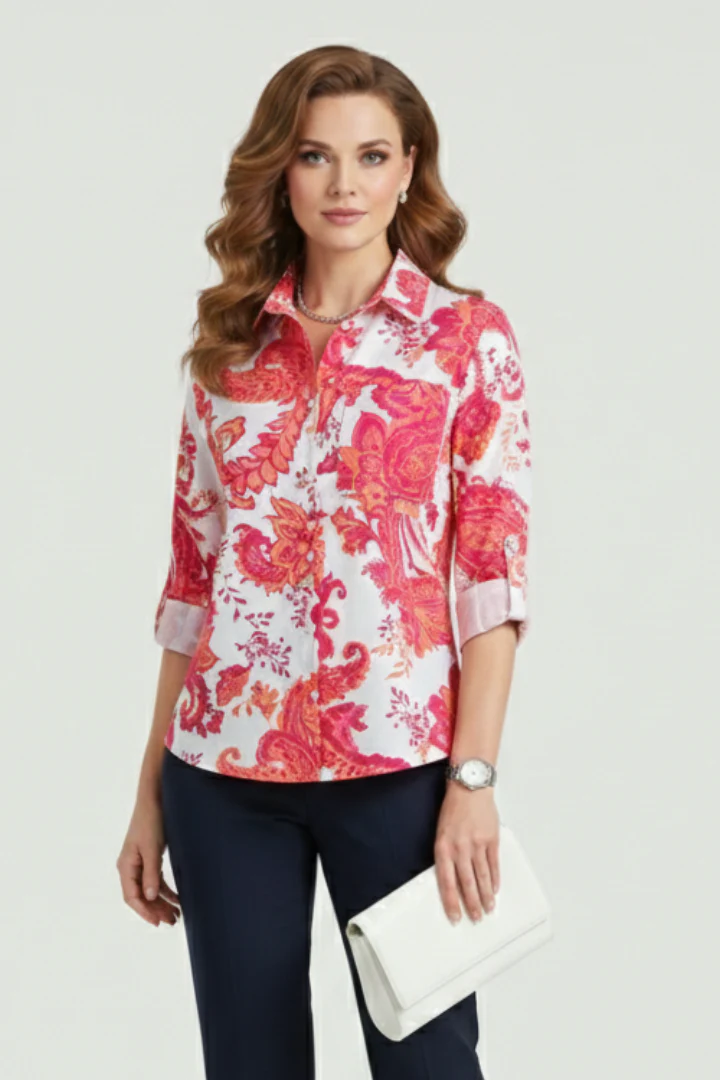 Women’s Blouse with Turn-Down Collar and Roll-Up Sleeves - Image 9
