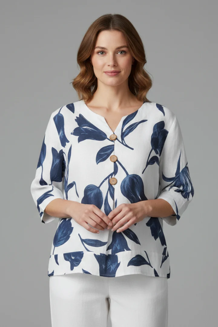 Women’s Blouse with V-Neck and Floral Print - Image 2