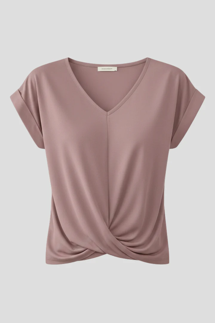 Women's Relaxed Fit V-Neck Blouse with Short Sleeves