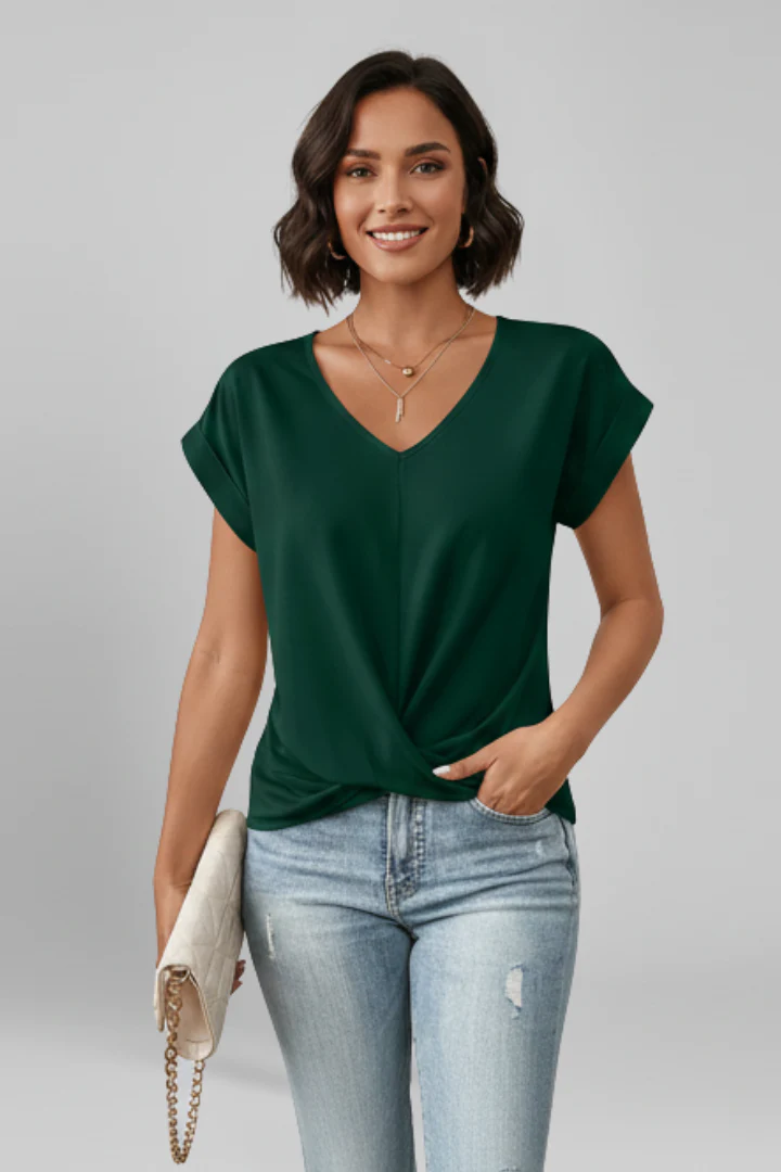 Women's Relaxed Fit V-Neck Blouse with Short Sleeves - Image 10