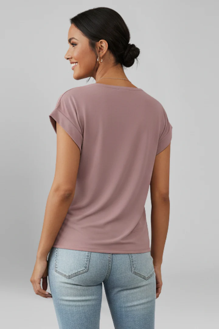 Women's Relaxed Fit V-Neck Blouse with Short Sleeves - Image 3