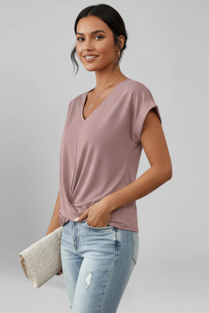 Women's Relaxed Fit V-Neck Blouse with Short Sleeves - Image 4