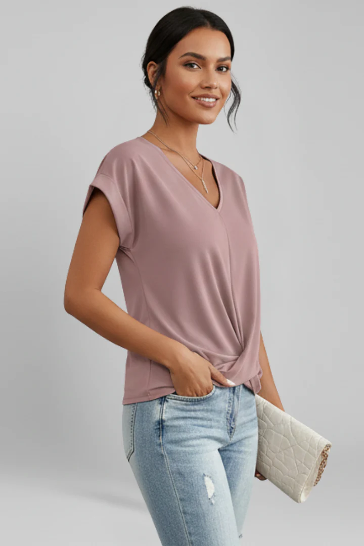 Women's Relaxed Fit V-Neck Blouse with Short Sleeves - Image 5