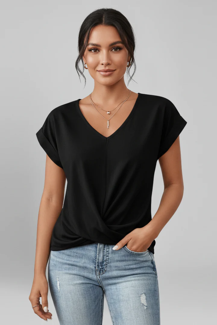 Women's Relaxed Fit V-Neck Blouse with Short Sleeves - Image 6