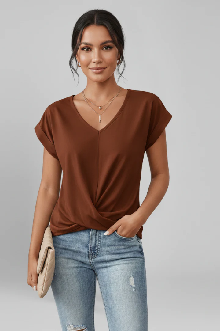 Women's Relaxed Fit V-Neck Blouse with Short Sleeves - Image 7
