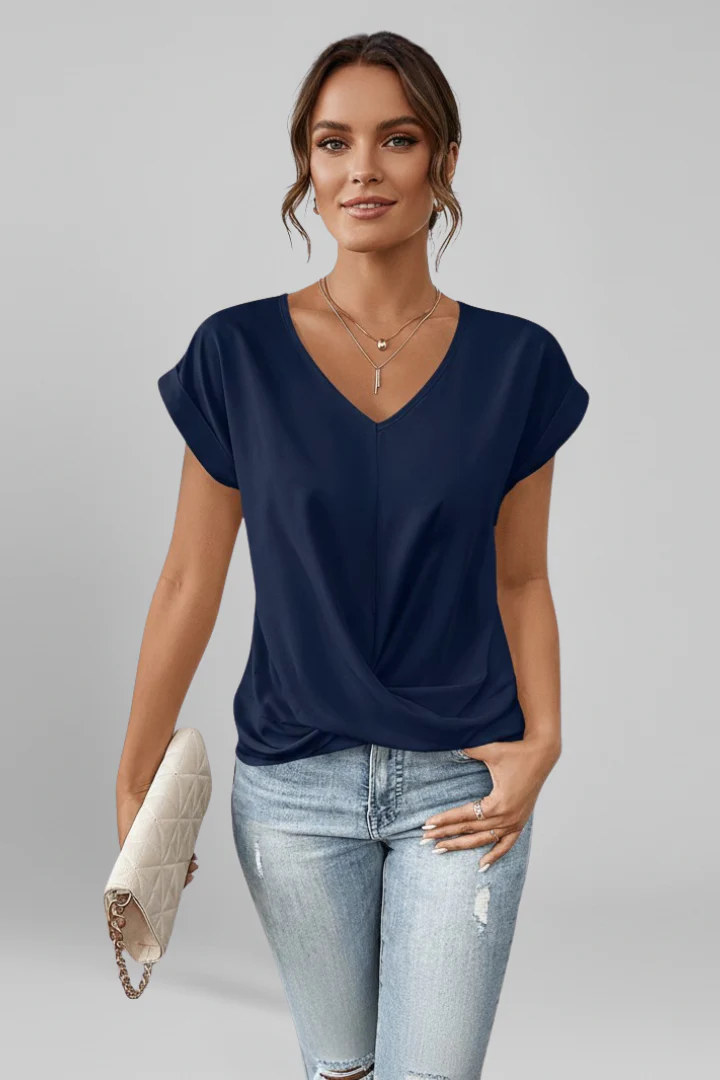 Women's Relaxed Fit V-Neck Blouse with Short Sleeves - Image 8