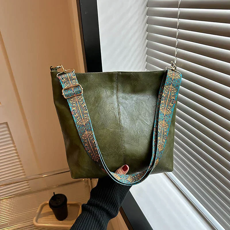 Women's Bohemian Shoulder Bag with Patterned Guitar Strap and Spacious Slouchy Silhouette - Image 10