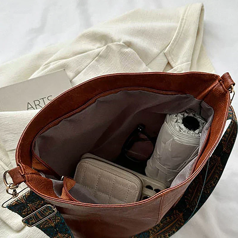 Women's Bohemian Shoulder Bag with Patterned Guitar Strap and Spacious Slouchy Silhouette - Image 13