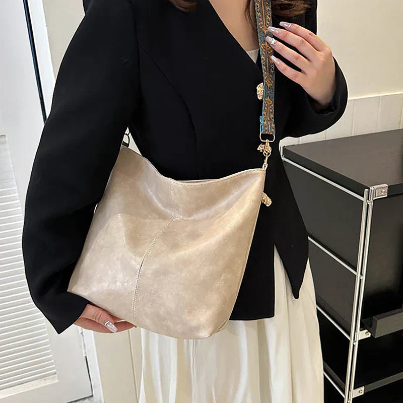Women's Bohemian Shoulder Bag with Patterned Guitar Strap and Spacious Slouchy Silhouette - Image 2