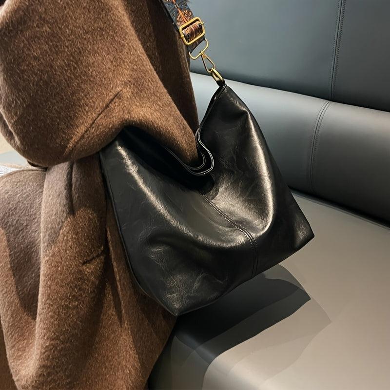 Women's Bohemian Shoulder Bag with Patterned Guitar Strap and Spacious Slouchy Silhouette - Image 5