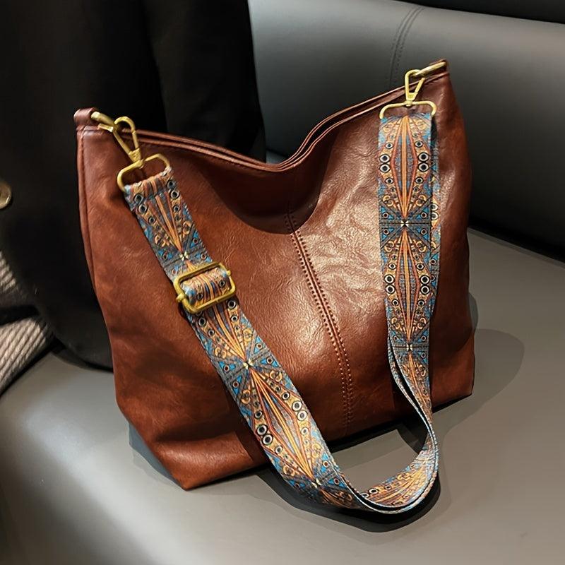 Women's Bohemian Shoulder Bag with Patterned Guitar Strap and Spacious Slouchy Silhouette - Image 7