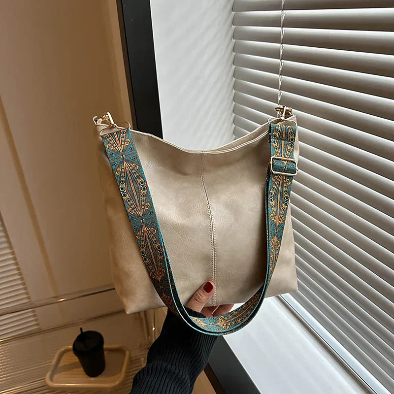Women's Bohemian Shoulder Bag with Patterned Guitar Strap and Spacious Slouchy Silhouette - Image 9