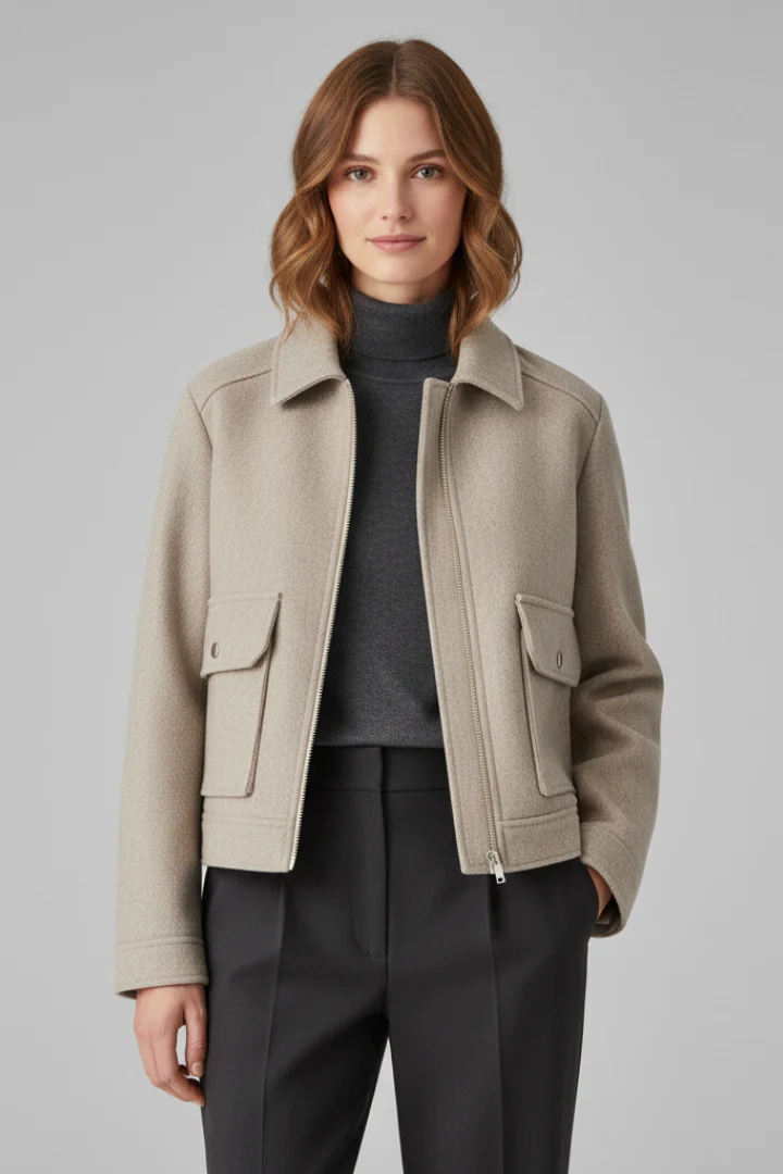 Women’s Bomber Jacket with Lapel Collar and Zip Fastening - Image 9