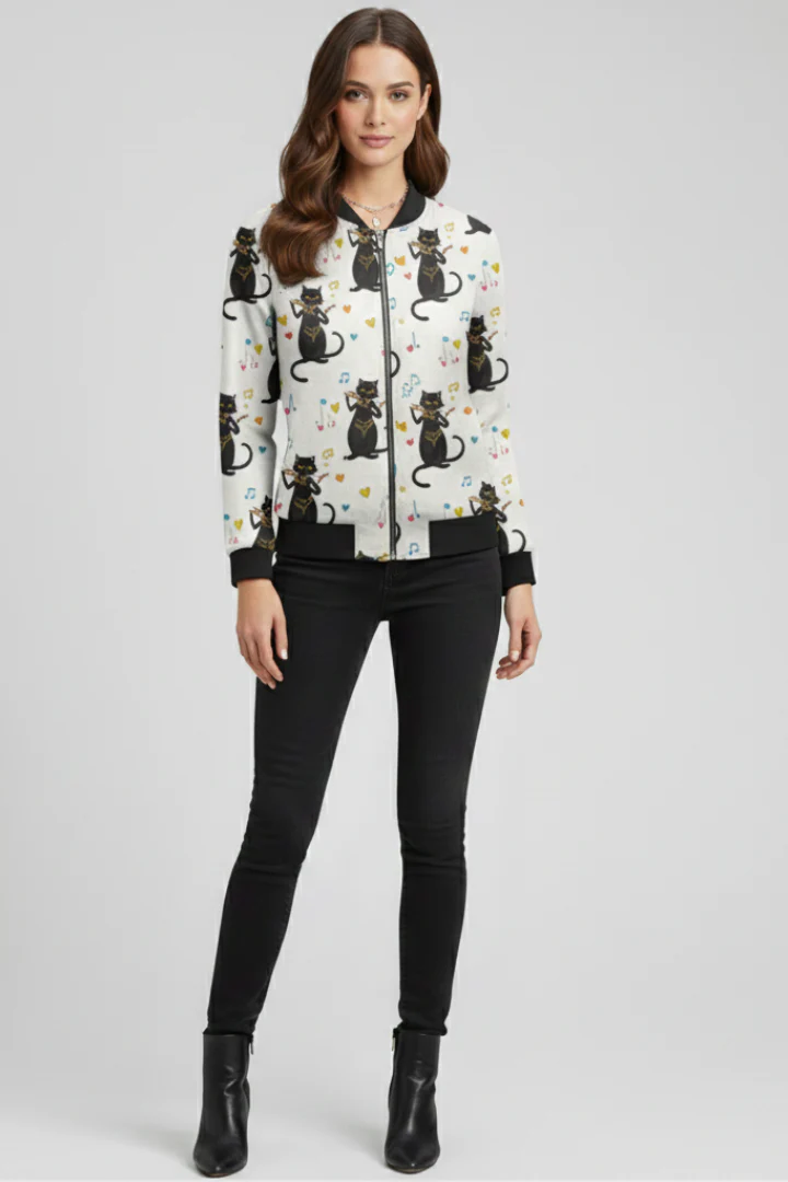 Women’s Bomber Jacket with Zip Closure and Floral Print - Image 7