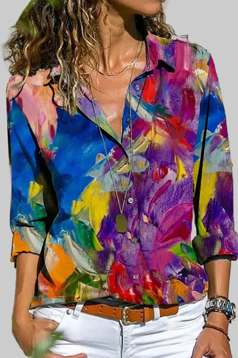 Women’s Button Down Shirt with Vertical Stripes and Long Sleeves - Image 3