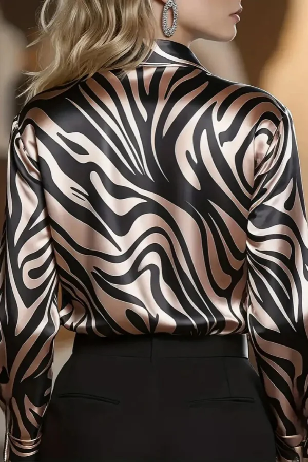 Women's Button Down Shirt with Zebra Print and Satin Liquid Sheen Finish - Image 5