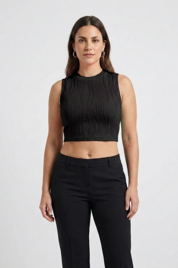 Women’s Crop Top with High Neck and Ribbed Surface - Image 6