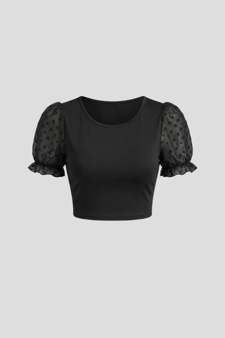Women’s Crop Top with Puff Sleeves and Round Neck