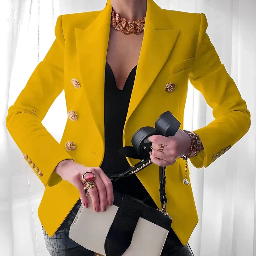 Women’s Double-Breasted Blazer with Gold Buttons and Tailored Peak Lapel - Image 6