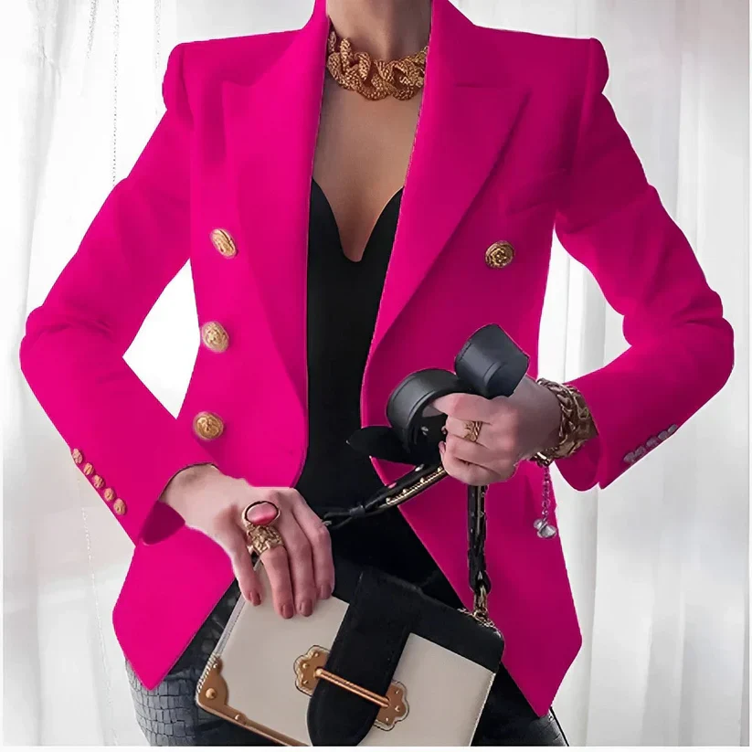 Women’s Double-Breasted Blazer with Gold Buttons and Tailored Peak Lapel - Image 8