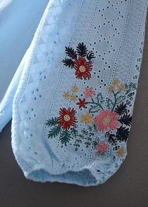 Women's Embroidered Lace Patchwork Blouse with Floral Puff Sleeves - Image 5