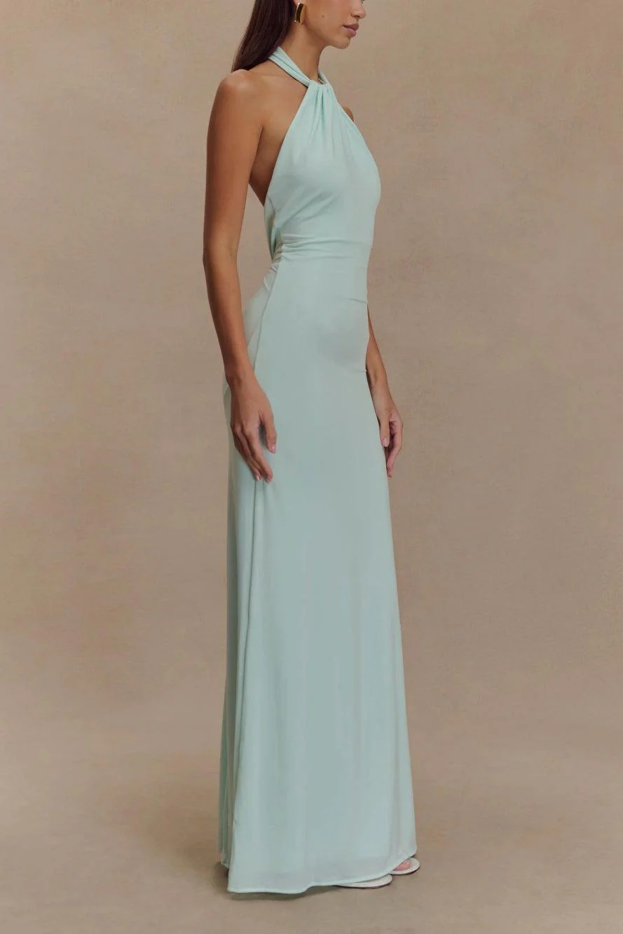 Women’s Halter Maxi Dress with Ruched Bodice and Slinky Column Silhouette - Image 6