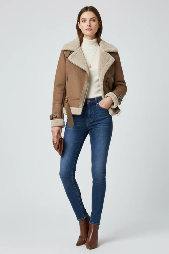 Women’s Jacket with Zip Closure and Textured Outer Surface - Image 2