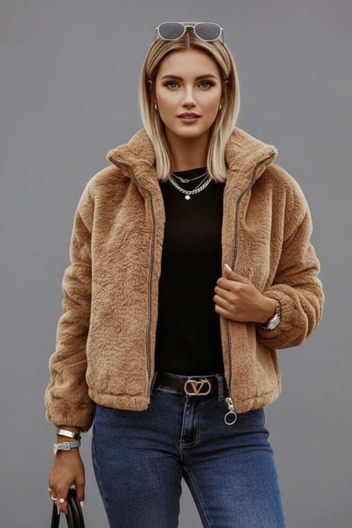 Women’s Jacket with Zipper and Textured Surface - Image 2